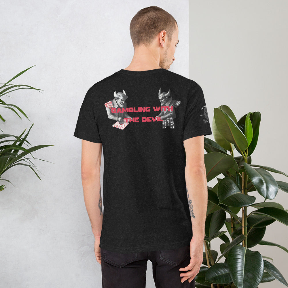 GAMBLING WITH THE DEVIL #1 Unisex-T-Shirt Druck vorne und Hinten + Marken logo