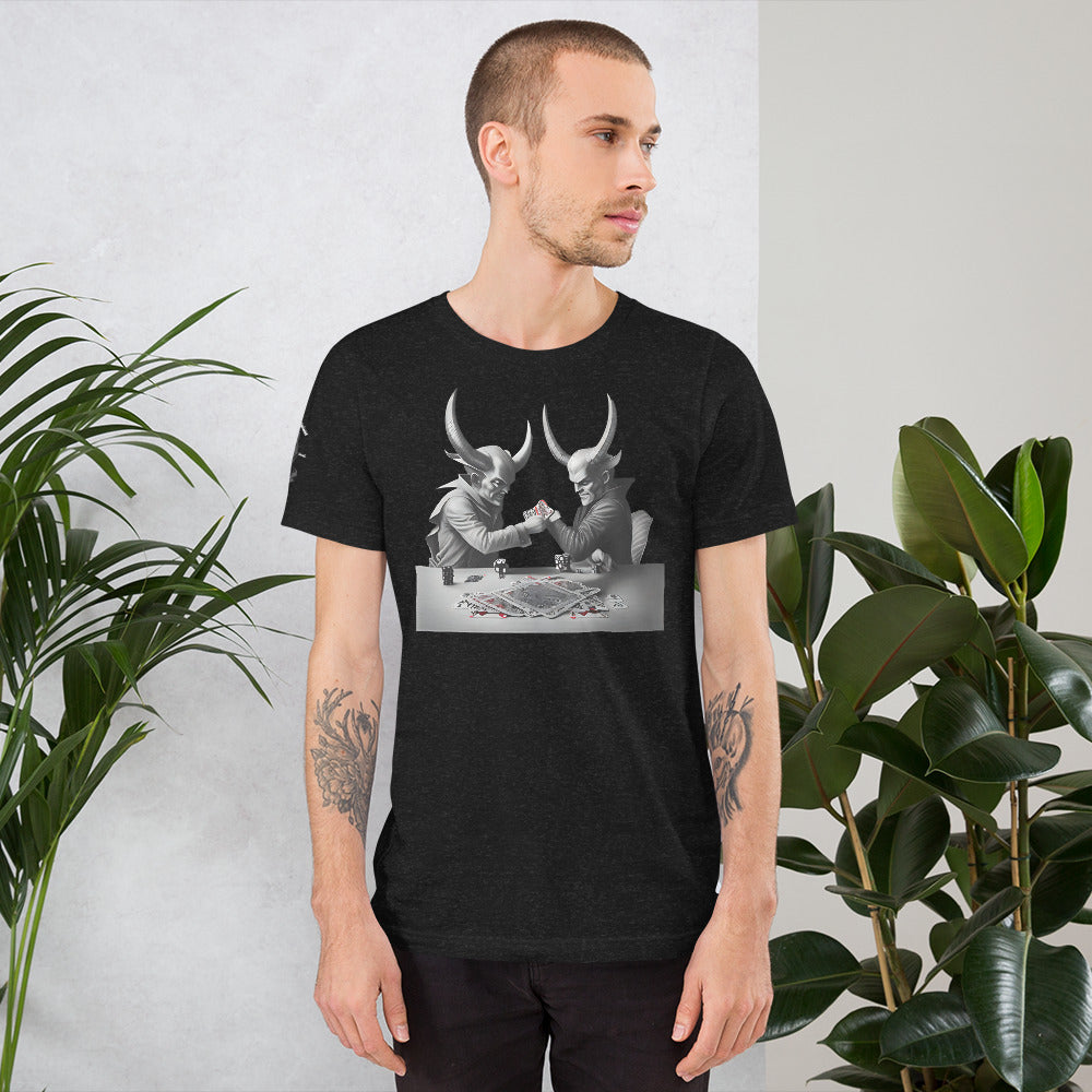 GAMBLING WITH THE DEVIL #1 Unisex-T-Shirt Druck vorne und Hinten + Marken logo