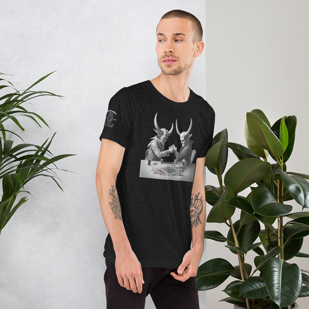 GAMBLING WITH THE DEVIL #1 Unisex-T-Shirt Druck vorne und Hinten + Marken logo